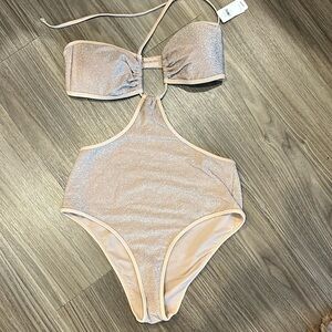 ARIE shine cut out one piece halter bathing suit NWT